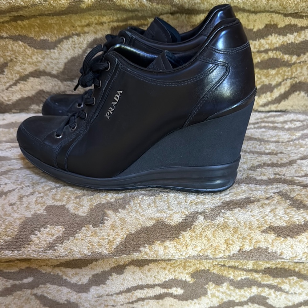 Prada Black Wedge Sneakers with Hidden Heel